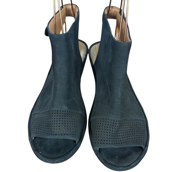 Clarks Wynnmere Abie Unstructured Black Nubuck Leather Wedge Peep Toe Sandals 7W - Picture 6 of 16